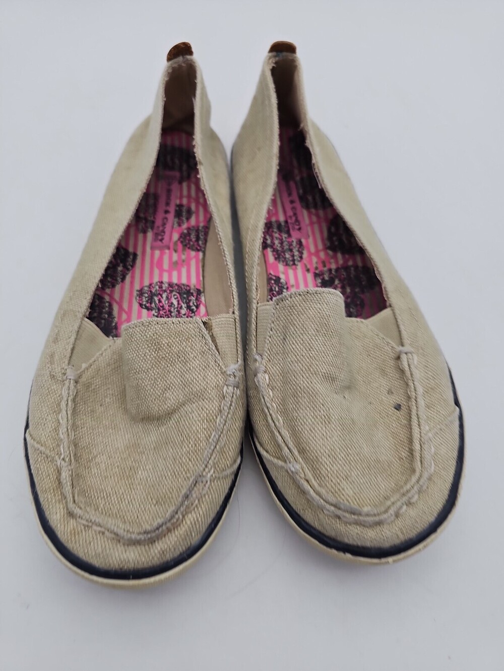 Rock & Candy by Zigi Womens Canvas Slip On Loafers Shoes Tan Distressed Sz 10M